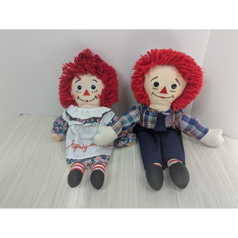 Applause Raggedy Ann and Andy 16" Red Blue Plush Rag Doll Set 1991 2002